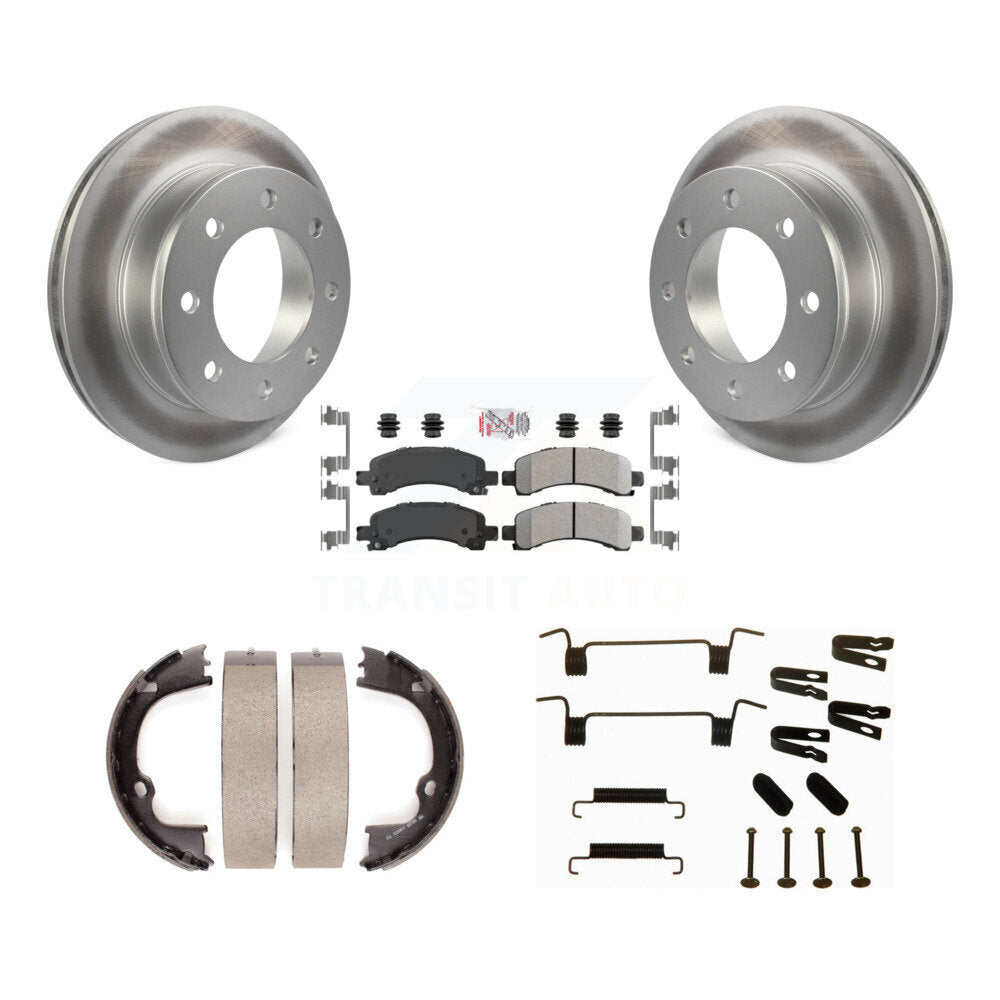 Rear Disc Coated Rotors Semi-Metallic Pads Parking Shoes & Hardware Kit For Chevrolet GMC KGA-106960