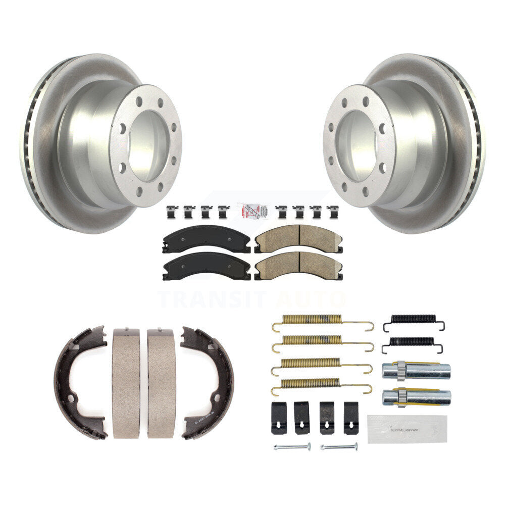 Rear Disc Coated Rotors Ceramic Pads Parking Brake Shoes Hardware Kit For GMC Savana 3500 KGA-106963