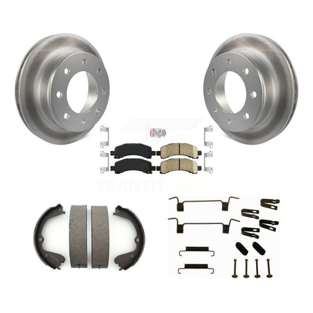 Rear Disc Coated Rotors Ceramic Pads Parking Brake Shoes Hardware Kit For GMC Savana 3500 KGA-106966