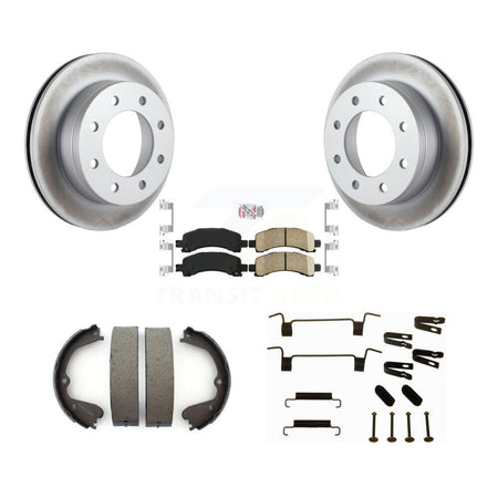 Rear Disc Coated Rotors Ceramic Pads Parking Brake Shoes Hardware Kit For GMC Savana 3500 KGA-106970