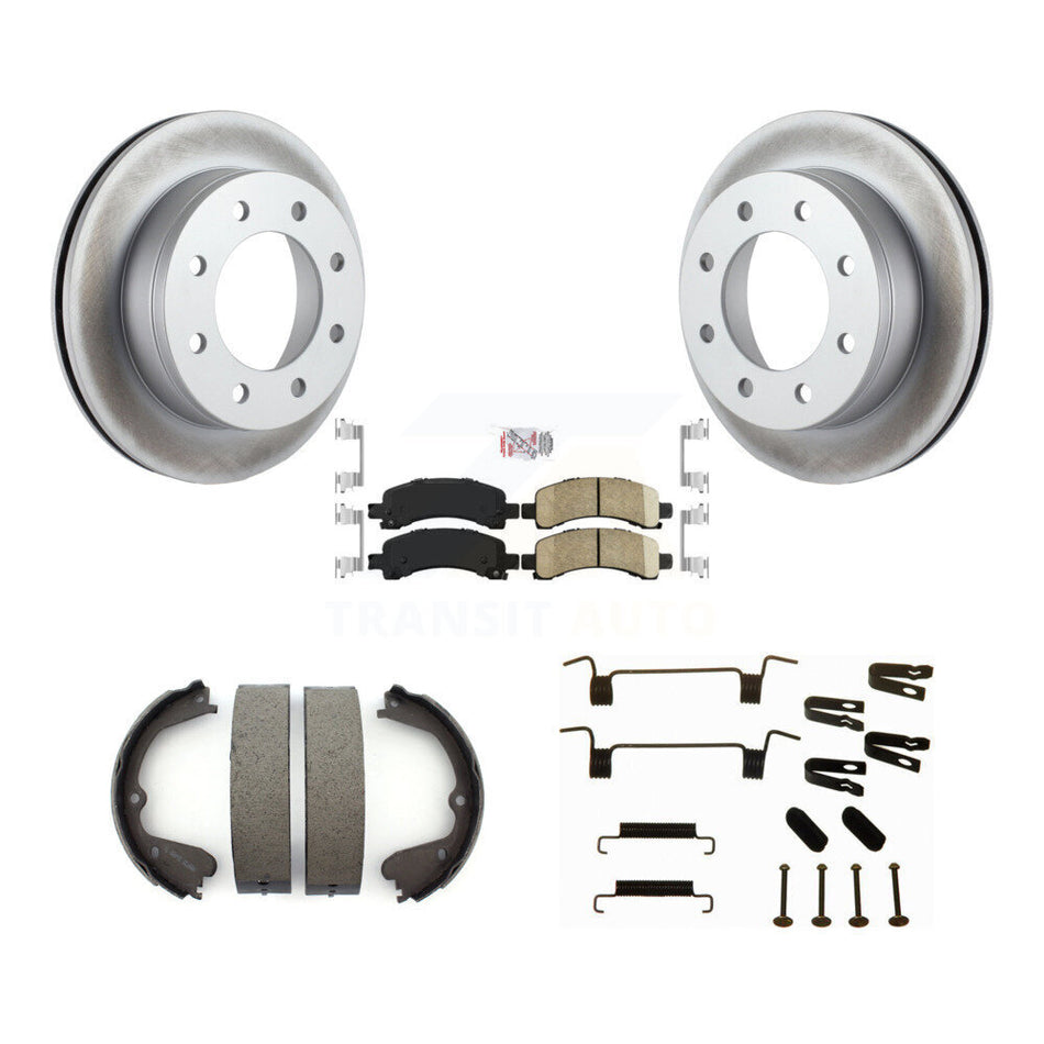 Rear Disc Coated Rotors Ceramic Pads Parking Brake Shoes Hardware Kit For GMC Savana 3500 KGA-106970