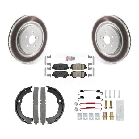 Rear Disc Coated Rotors Ceramic Pads Parking Brake Shoes & Hardware Kit For Cadillac CTS KGA-106981