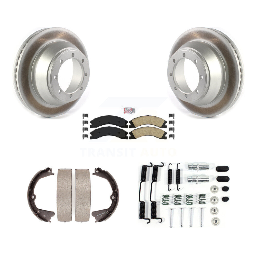 Rear Disc Coated Rotors Ceramic Pads Parking Shoes Hardware Kit For Ford E-450 Super Duty KGA-106982