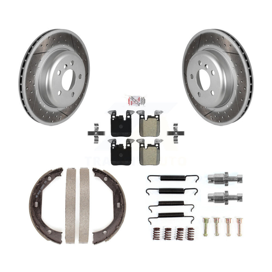 Rear Disc Coated Rotors Semi-Metallic Pads Parking Shoes Hardware Kit For BMW 328i xDrive KGA-106993