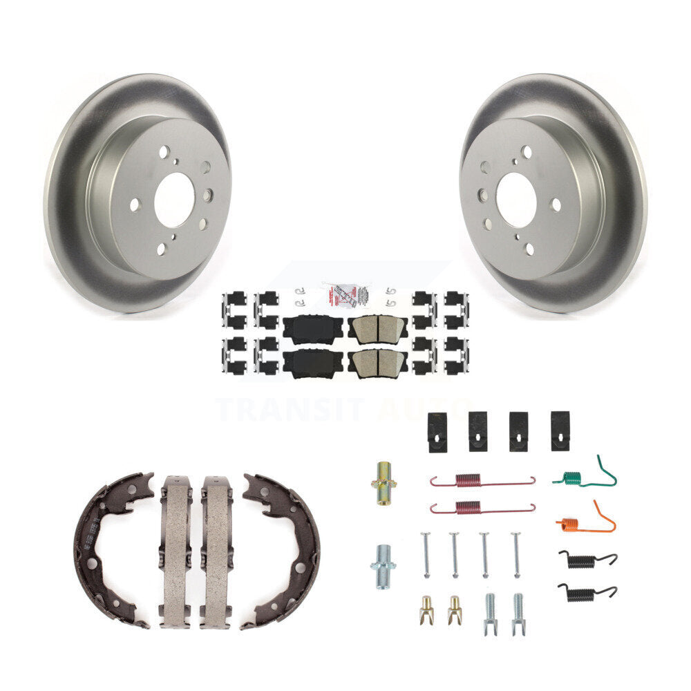 Rear Disc Coated Rotors Ceramic Pads Parking Brake Shoes & Hardware Kit For Toyota Camry KGA-107009