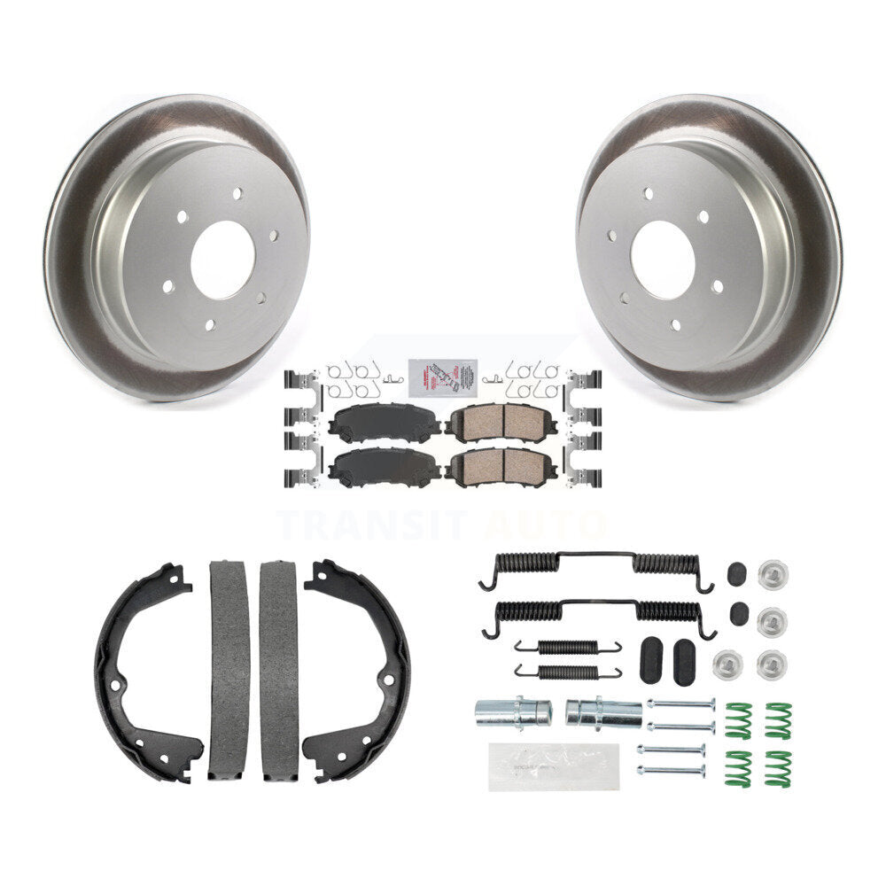 Rear Disc Coated Rotors Ceramic Pads Parking Shoes & Hardware Kit For 17-23 Nissan TITAN KGA-107010
