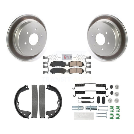 Rear Disc Coated Rotors Ceramic Pads Parking Shoes & Hardware Kit For 17-23 Nissan TITAN KGA-107010