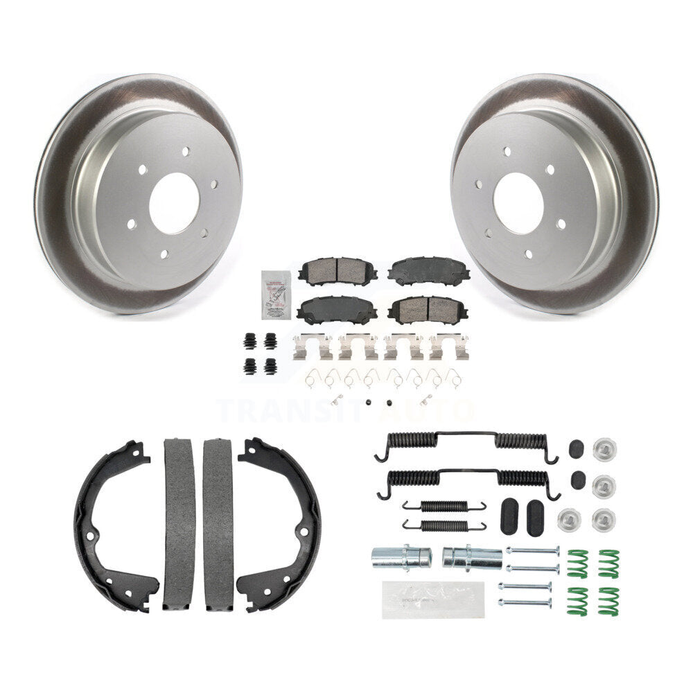 Rear Disc Coated Rotors Ceramic Pads Parking Shoes & Hardware Kit For 17-23 Nissan TITAN KGA-107011