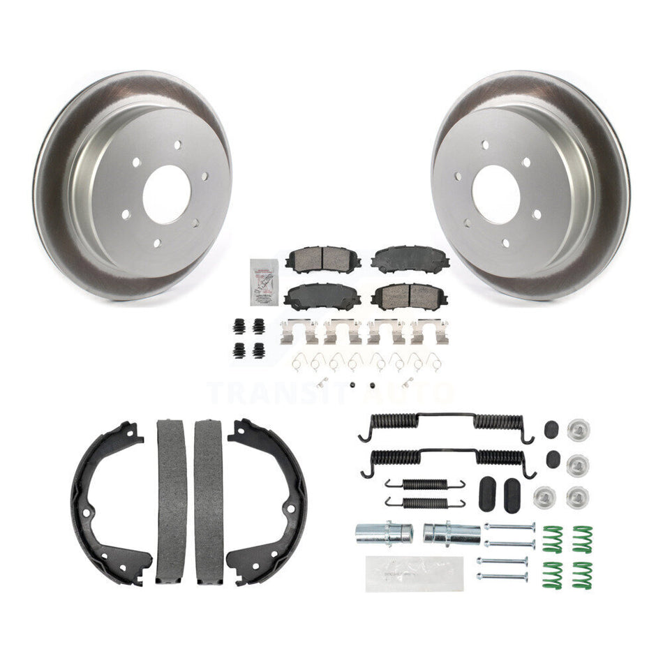 Rear Disc Coated Rotors Ceramic Pads Parking Shoes & Hardware Kit For 17-23 Nissan TITAN KGA-107011
