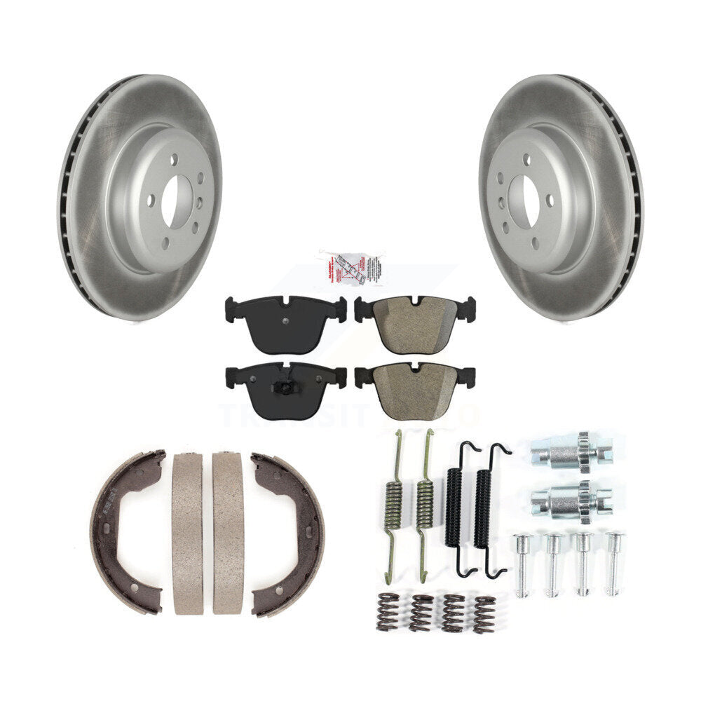Rear Disc Coated Rotors Semi-Metallic Pads Parking Shoes & Hardware Kit For BMW 535i GT 7 KGA-107032
