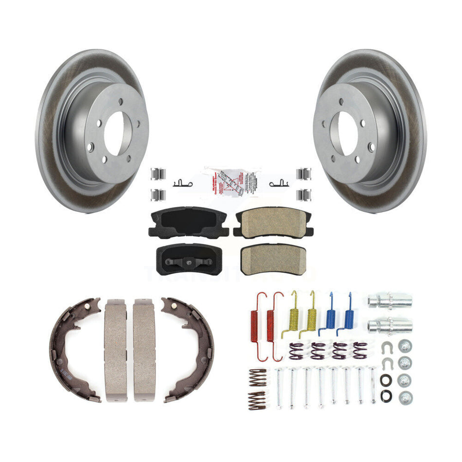 Rear Disc Coated Rotors Ceramic Pads Parking Shoes Hardware Kit For Mitsubishi Lancer RVR KGA-107033