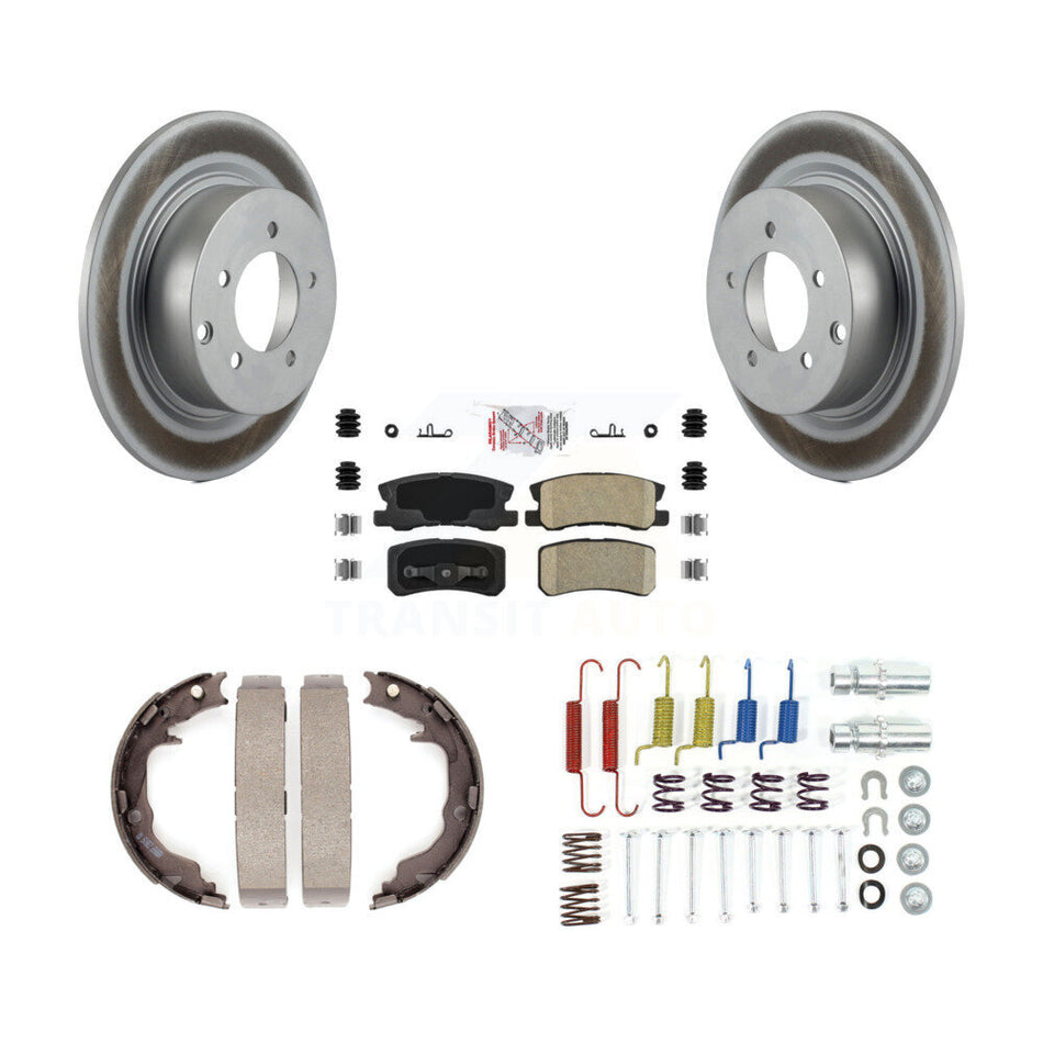 Rear Disc Coated Rotors Ceramic Pads Parking Shoes Hardware Kit For Mitsubishi Lancer RVR KGA-107034