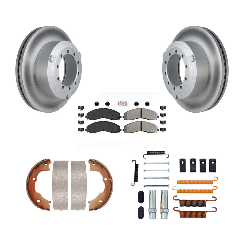 Rear Disc Coated Rotors Semi-Metallic Pads Parking Shoes Hardware Kit For Ford F-450 Duty KGA-107042