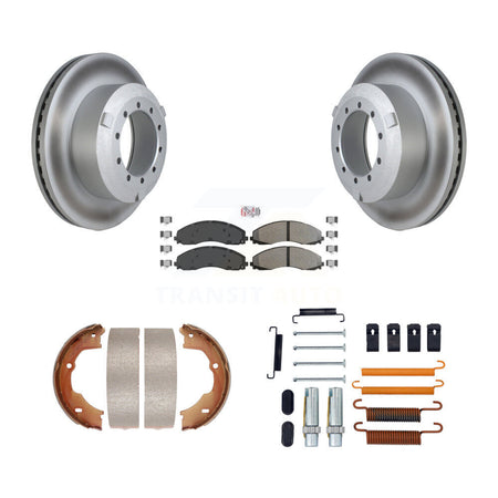 Rear Disc Coated Rotors Semi-Metallic Pads Parking Shoes Hardware Kit For Ford F-450 Duty KGA-107043