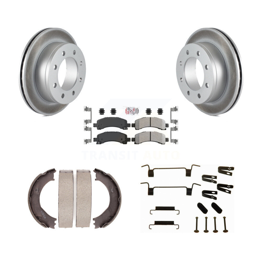 Rear Disc Coated Rotors Semi-Metallic Pads Parking Shoes & Hardware Kit For Chevrolet GMC KGA-107047