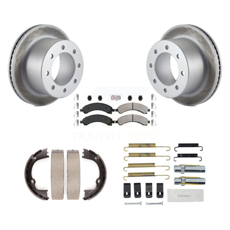 Rear Disc Coated Rotors Semi-Metallic Pads Parking Shoes Hardware Kit For GMC Savana 3500 KGA-107052