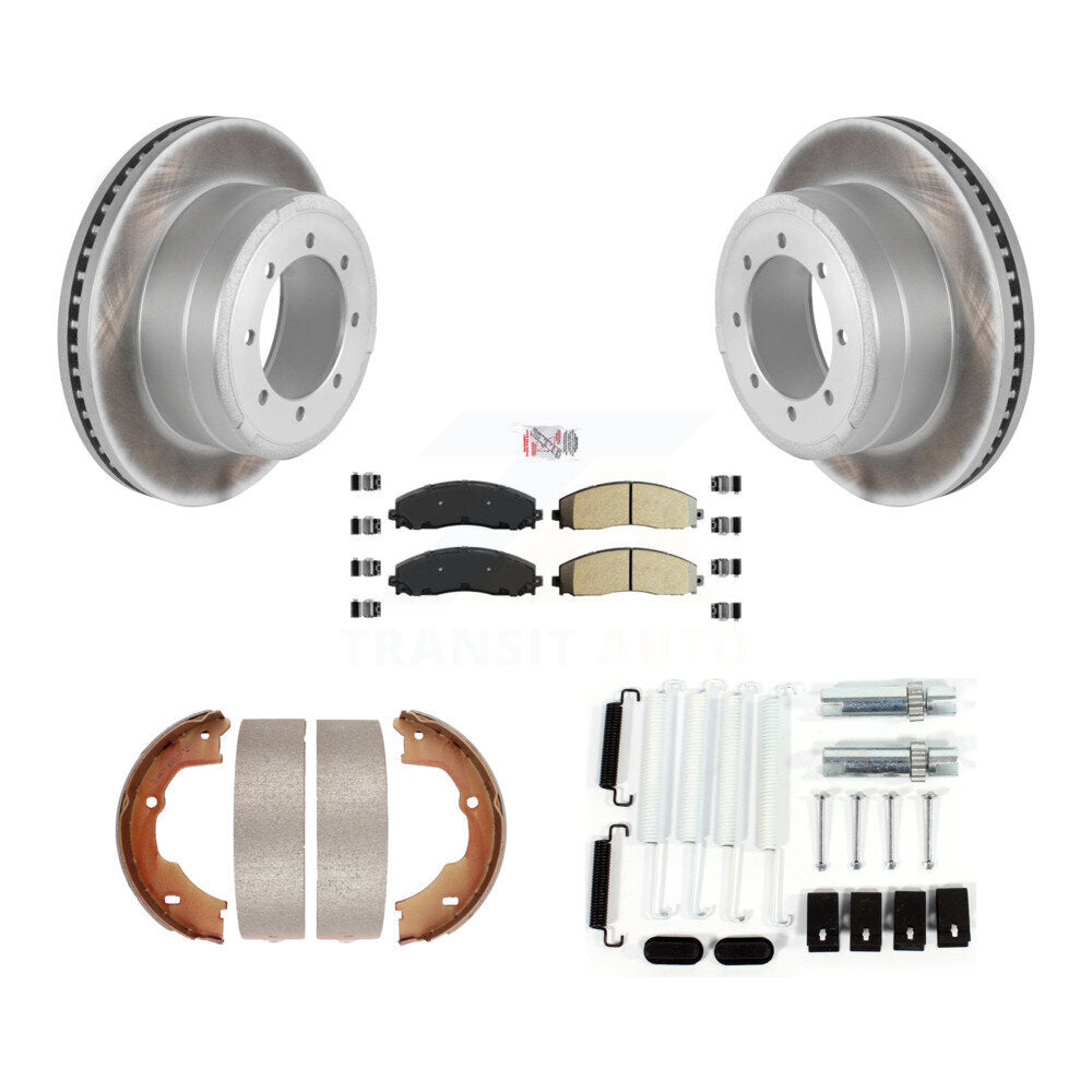 Rear Disc Coated Rotors Semi-Metallic Pads Parking Brake Shoes And Hardware Kit For KGA-107072