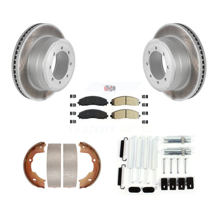Rear Disc Coated Rotors Semi-Metallic Pads Parking Brake Shoes And Hardware Kit For KGA-107072