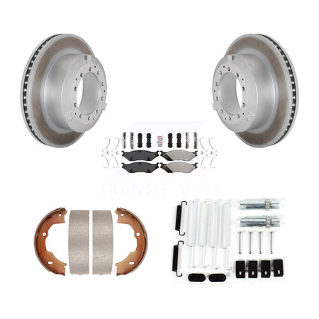 Rear Disc Coated Rotors Semi-Metallic Pads Parking Brake Shoes And Hardware Kit For KGA-107075
