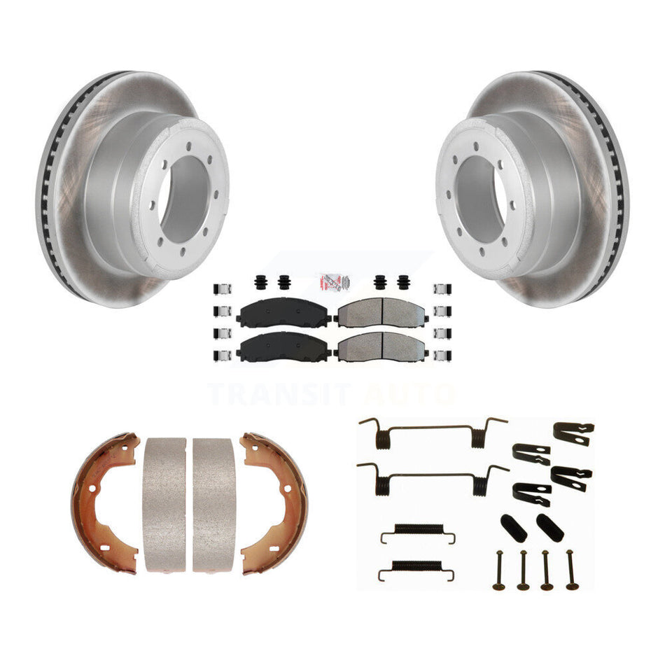 Rear Disc Coated Rotors Semi-Metallic Pads Parking Brake Shoes And Hardware Kit For KGA-107077