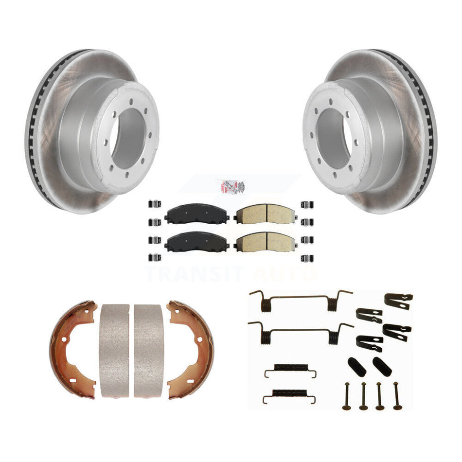 Rear Disc Coated Rotors Semi-Metallic Pads Parking Brake Shoes And Hardware Kit For KGA-107078