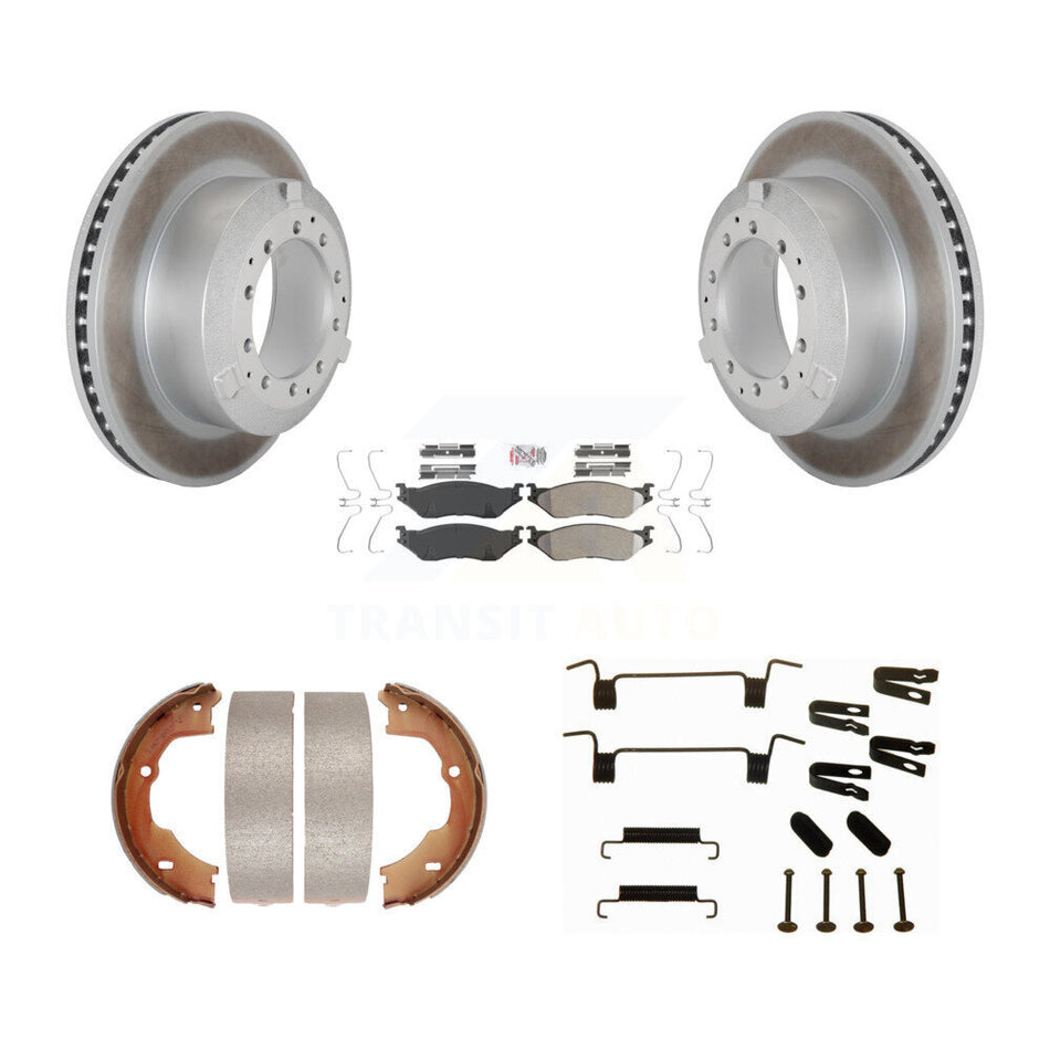 Rear Disc Coated Rotors Semi-Metallic Pads Parking Brake Shoes And Hardware Kit For KGA-107080