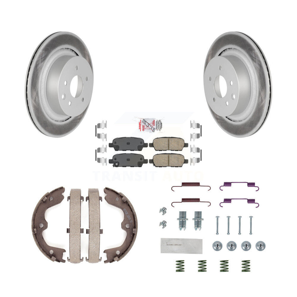 Rear Disc Coated Rotors Ceramic Pads Parking Shoes Hardware Kit For INFINITI G37 G35 Q60 KGA-107093