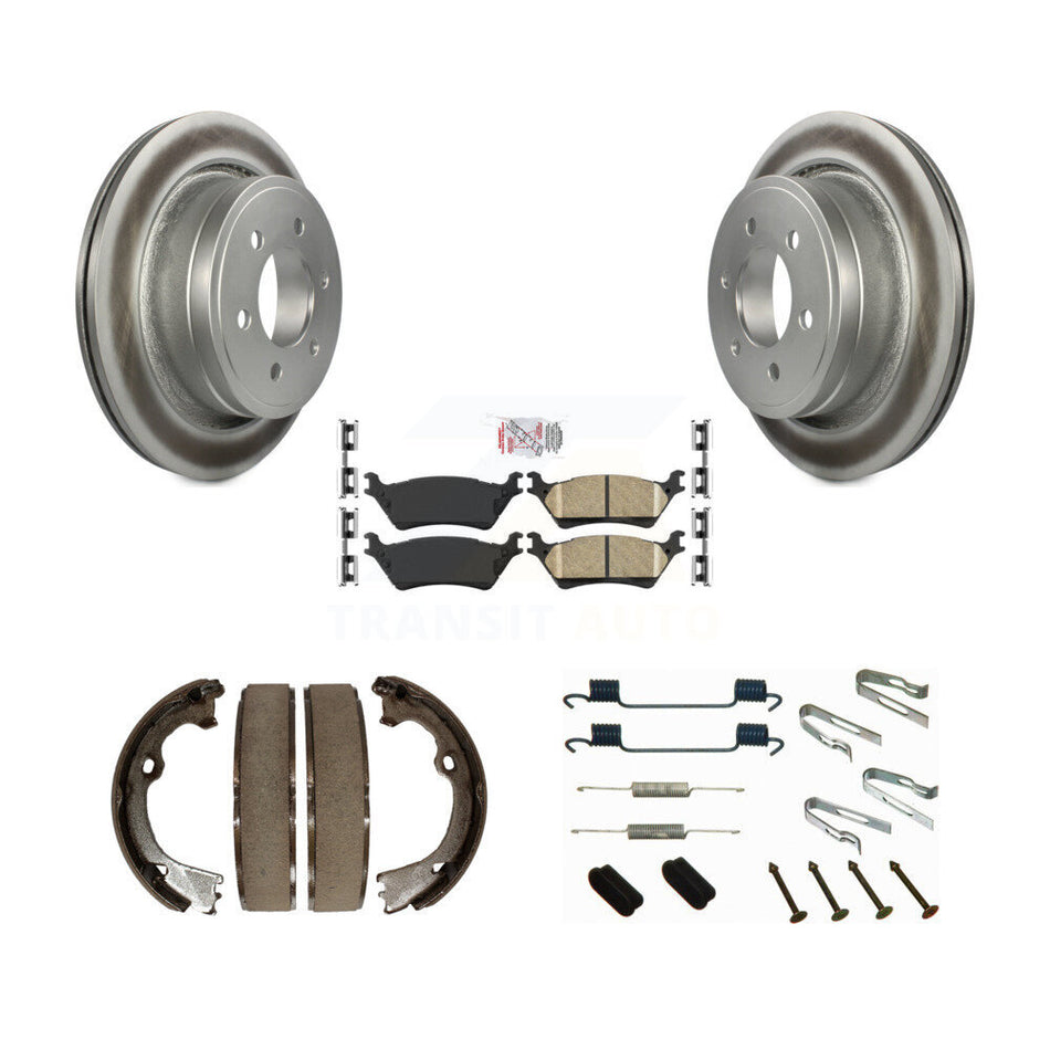 Rear Disc Coated Rotors Ceramic Pads Parking Brake Shoes And Hardware Kit For Ford F-150 KGA-107103