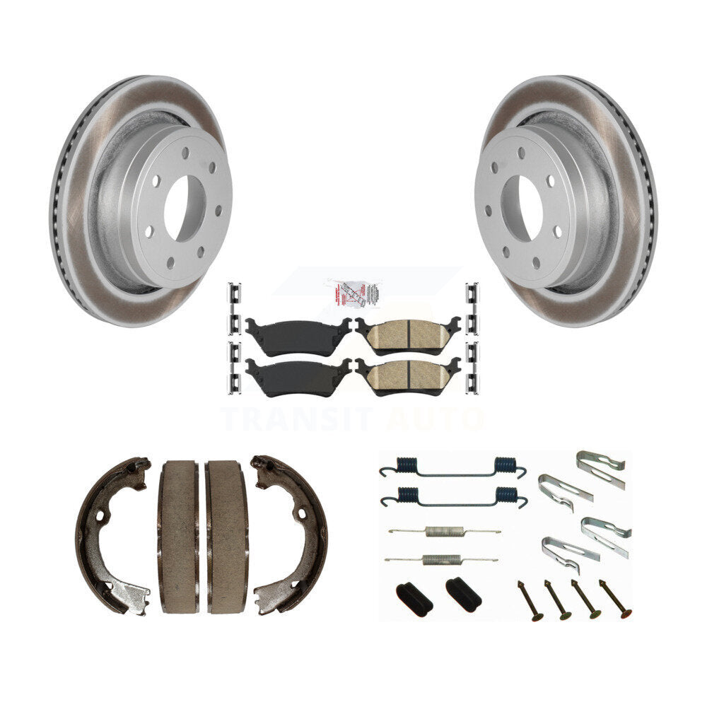 Rear Disc Coated Rotors Ceramic Pads Parking Brake Shoes And Hardware Kit For Ford F-150 KGA-107106