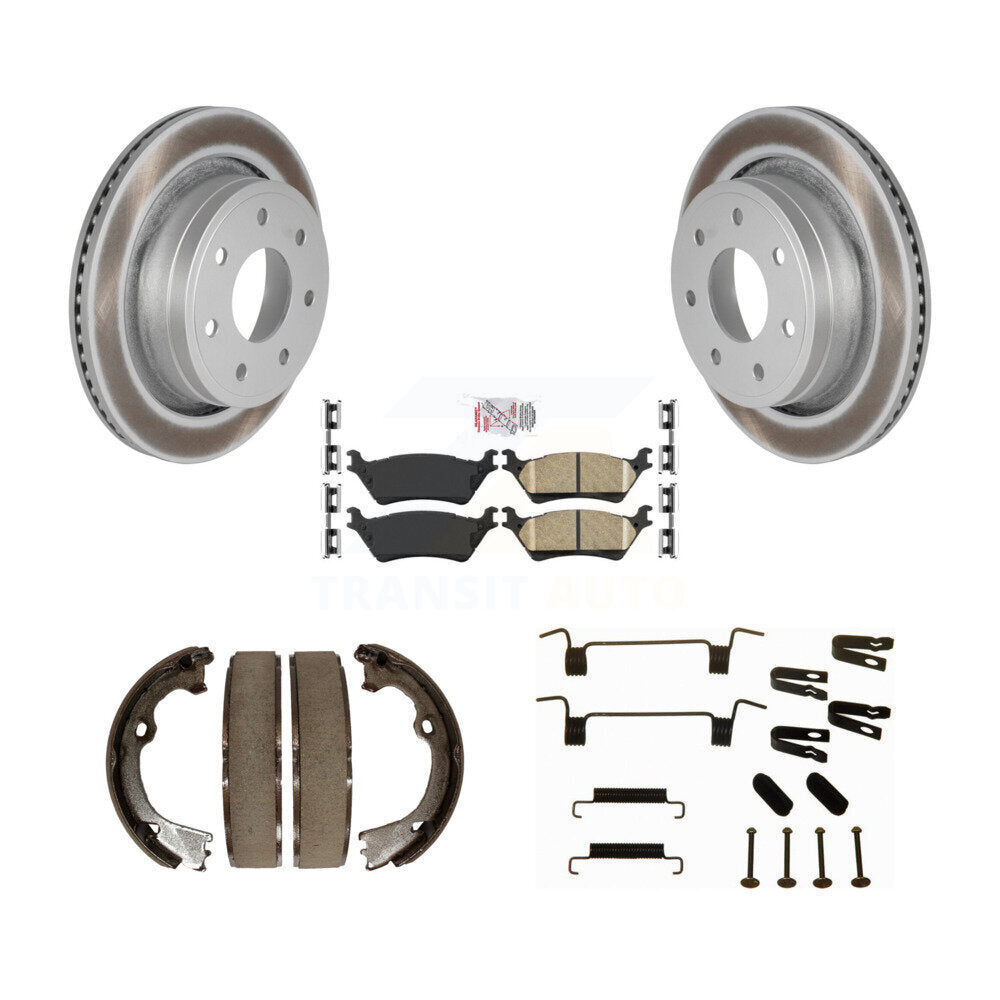 Rear Disc Coated Rotors Ceramic Pads Parking Brake Shoes And Hardware Kit For Ford F-150 KGA-107109