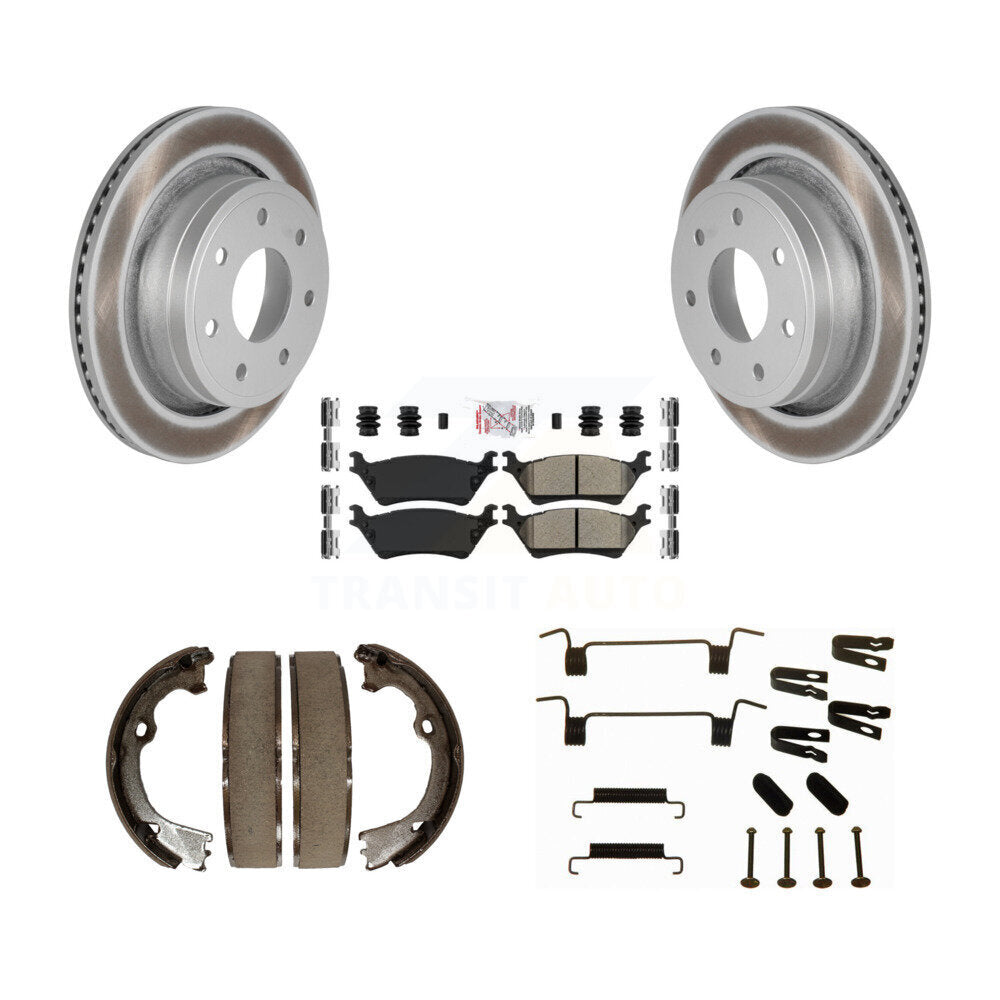 Rear Disc Coated Rotors Semi-Metallic Pads Parking Shoes And Hardware Kit For Ford F-150 KGA-107111
