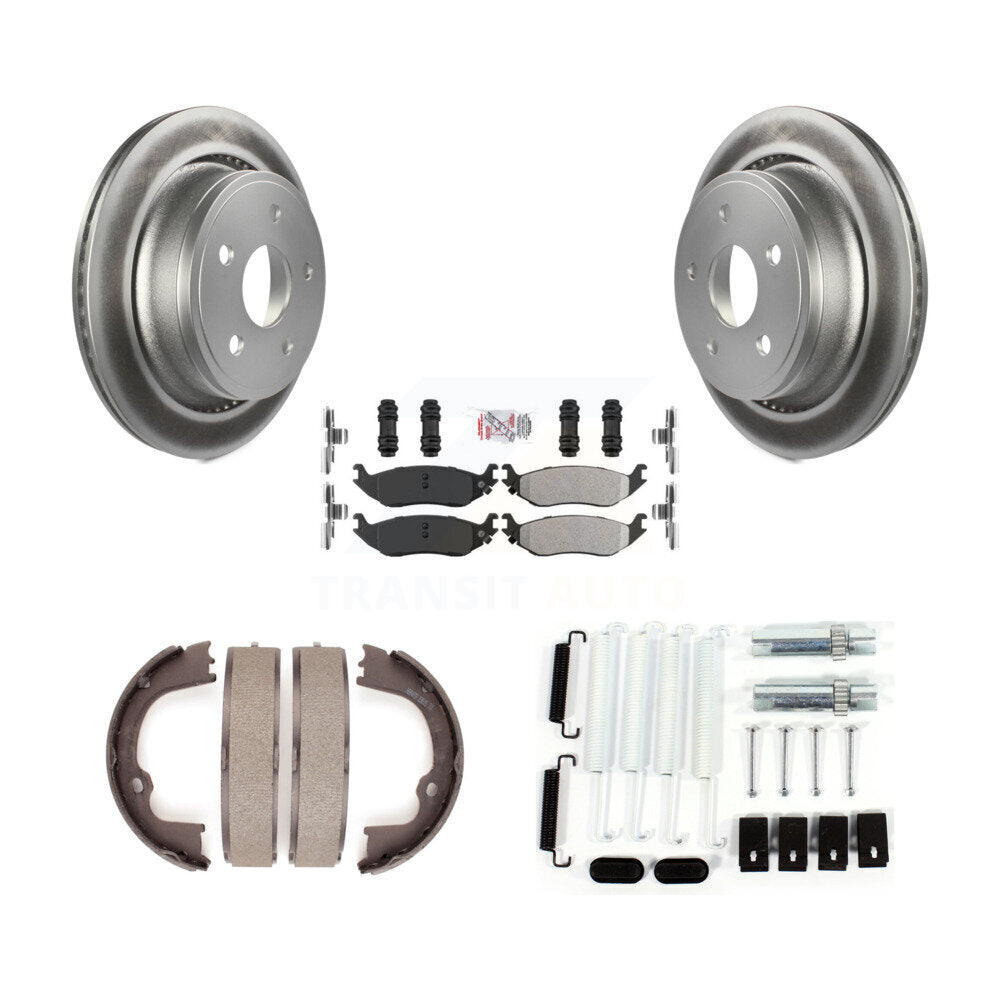 Rear Disc Coated Rotors Semi-Metallic Pads Parking Shoes Hardware Kit For Ram 1500 Dodge KGA-107112