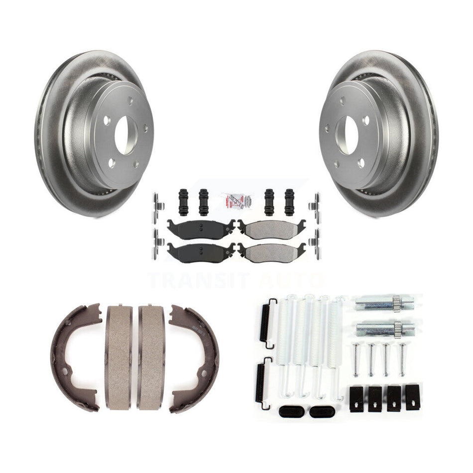 Rear Disc Coated Rotors Semi-Metallic Pads Parking Shoes Hardware Kit For Ram 1500 Dodge KGA-107112