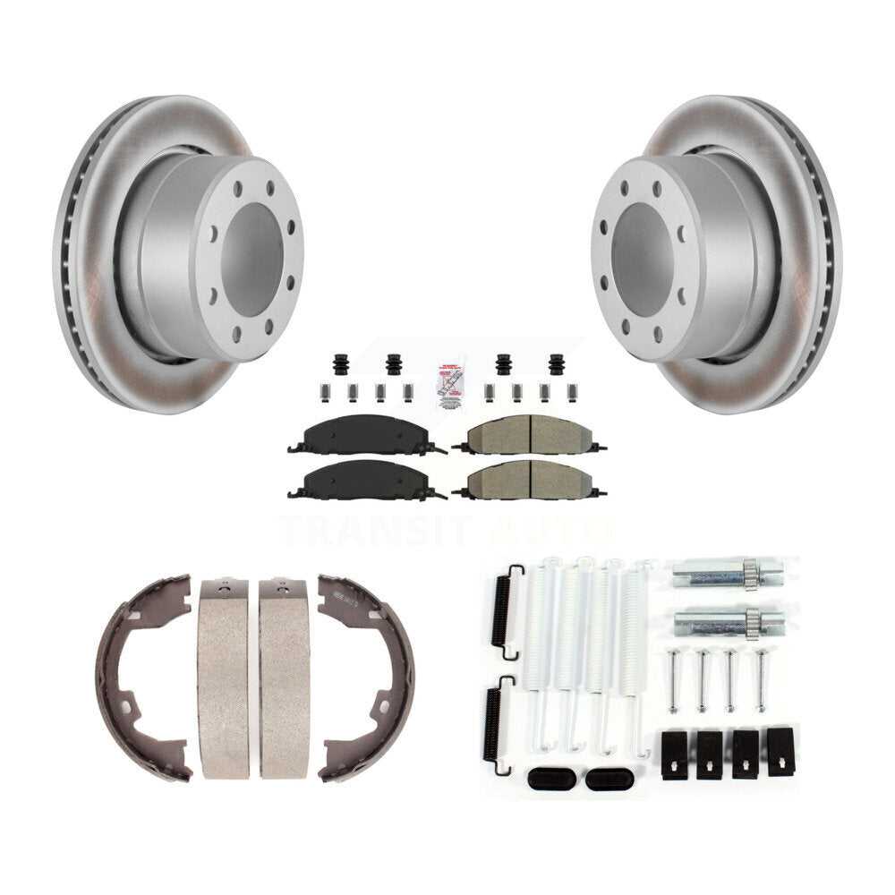 Rear Disc Coated Rotors Semi-Metallic Pads Parking Brake Shoes Hardware Kit For Ram 1500 KGA-107114