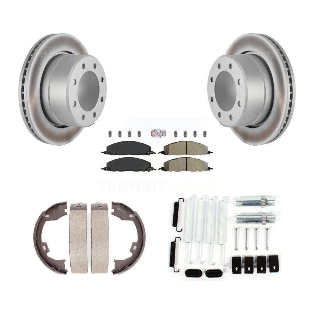 Rear Disc Coated Rotors Semi-Metallic Pads Parking Brake Shoes Hardware Kit For Ram 1500 KGA-107115