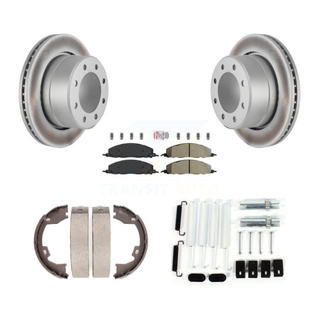 Rear Disc Coated Rotors Semi-Metallic Pads Parking Brake Shoes Hardware Kit For Ram 1500 KGA-107115