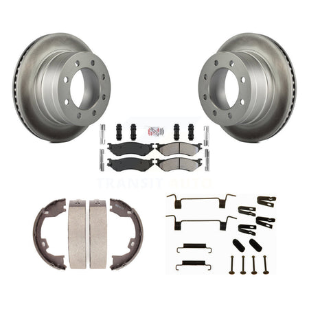 Rear Disc Coated Rotors Semi-Metallic Pads Parking Shoes Hardware Kit For Dodge Ram 1500 KGA-107118