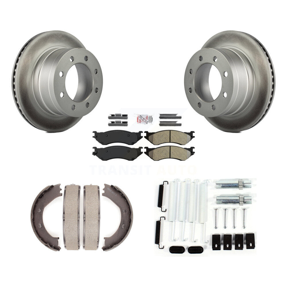 Rear Disc Coated Rotors Semi-Metallic Pads Parking Shoes Hardware Kit For Dodge Ram 1500 KGA-107125