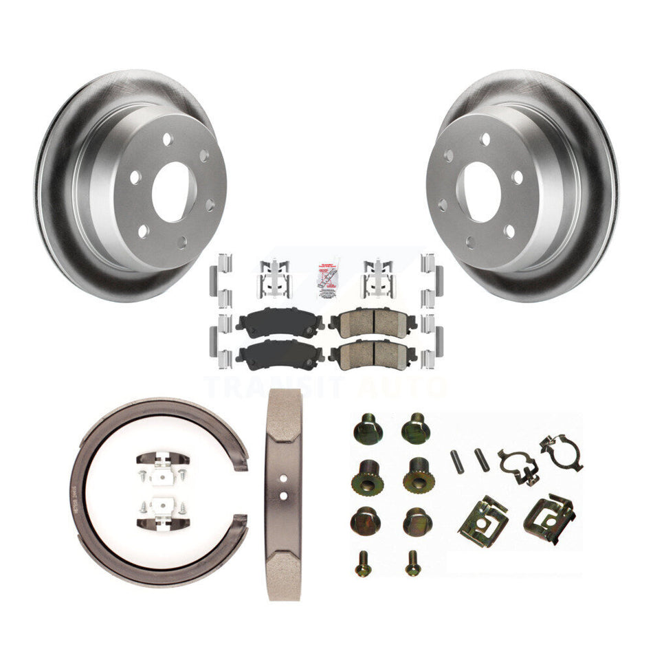 Rear Disc Coated Rotors Ceramic Pads Parking Shoes & Hardware Kit For Chevrolet GMC 1500 KGA-107127