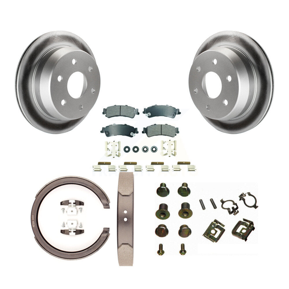 Rear Disc Coated Rotors Semi-Metallic Pads Parking Shoes & Hardware Kit For Chevrolet GMC KGA-107128