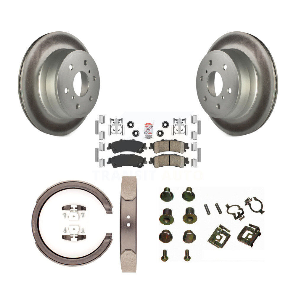 Rear Disc Coated Rotors Ceramic Pads Parking Brake Shoes And Hardware Kit For KGA-107132