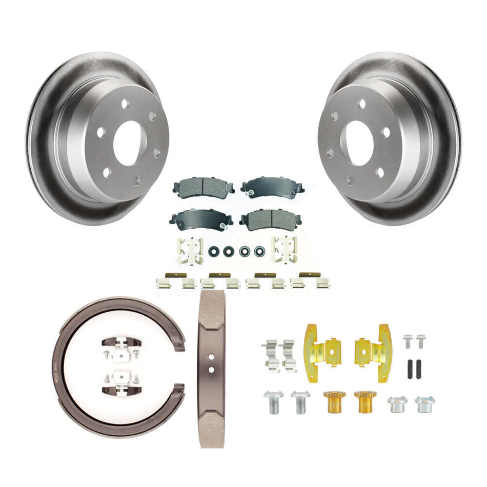 Rear Disc Coated Rotors Semi-Metallic Pads Parking Shoes Hardware Kit For Chevrolet 1500 KGA-107134