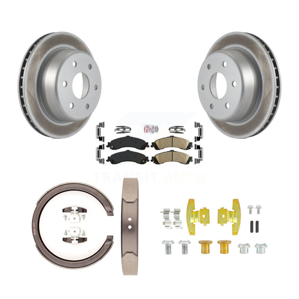 Rear Disc Coated Rotors Ceramic Pads Parking Shoes Hardware Kit For Chevrolet GMC Sierra KGA-107136