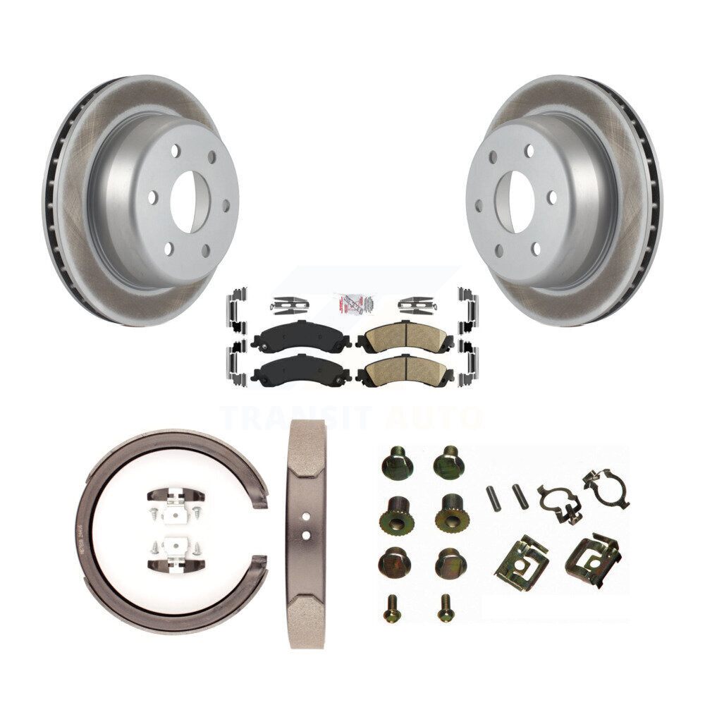 Rear Disc Coated Rotors Ceramic Pads Parking Shoes & Hardware Kit For Chevrolet Silverado KGA-107137
