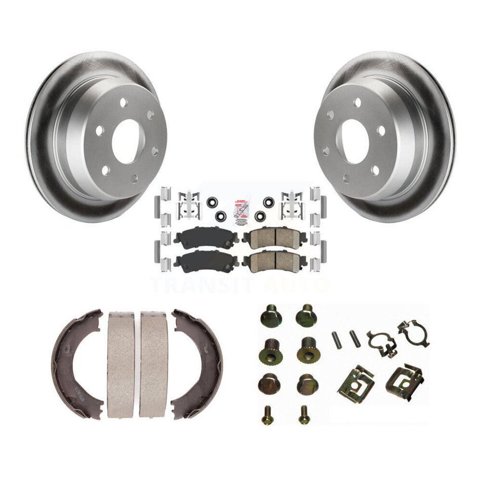 Rear Disc Coated Rotors Ceramic Pads Parking Shoes & Hardware Kit For Chevrolet Silverado KGA-107140