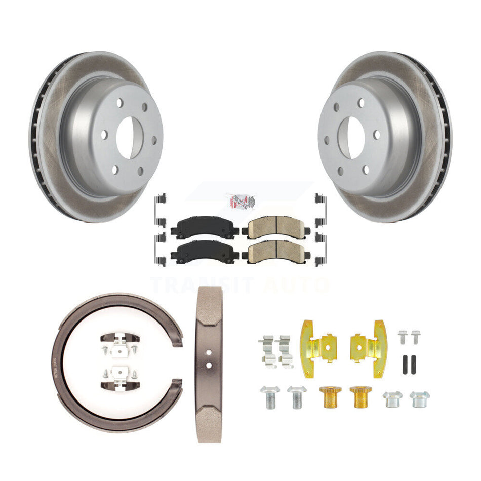 Rear Disc Coated Rotors Ceramic Pads Parking Shoes Hardware Kit For Chevrolet GMC Express KGA-107151