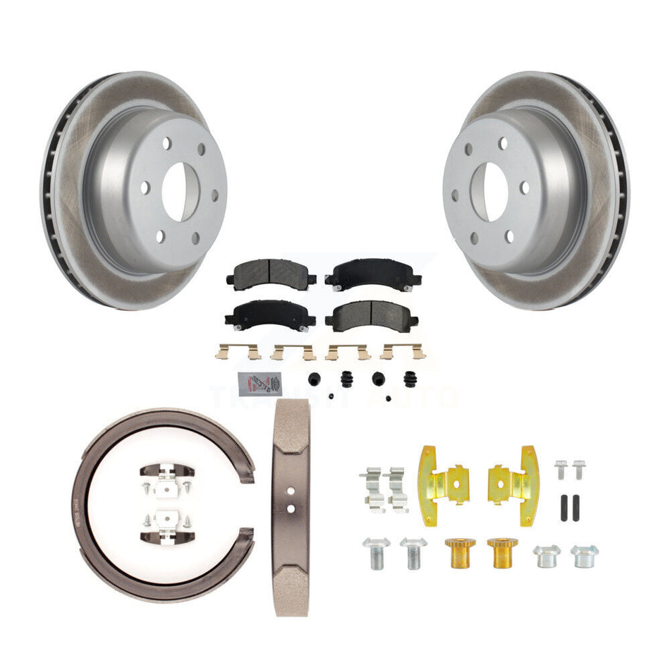 Rear Disc Coated Rotors Semi-Metallic Pads Parking Shoes & Hardware Kit For Chevrolet GMC KGA-107152
