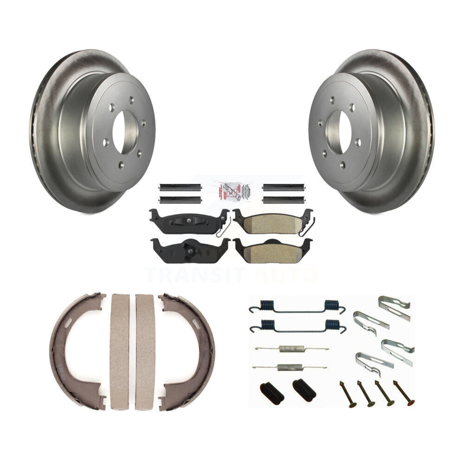 Rear Disc Coated Rotors Semi-Metallic Pads Parking Shoes Hardware Kit For Ford F-150 Mark KGA-107161