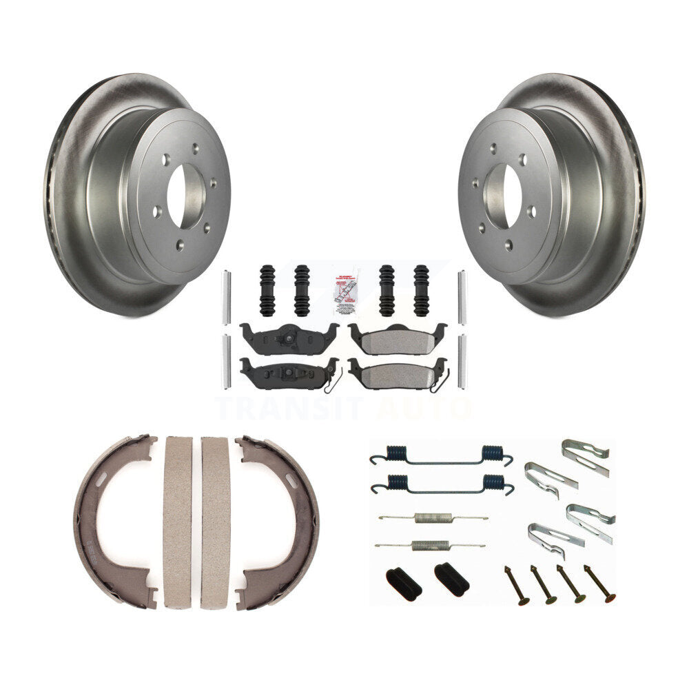 Rear Disc Coated Rotors Semi-Metallic Pads Parking Shoes Hardware Kit For Ford F-150 Mark KGA-107162