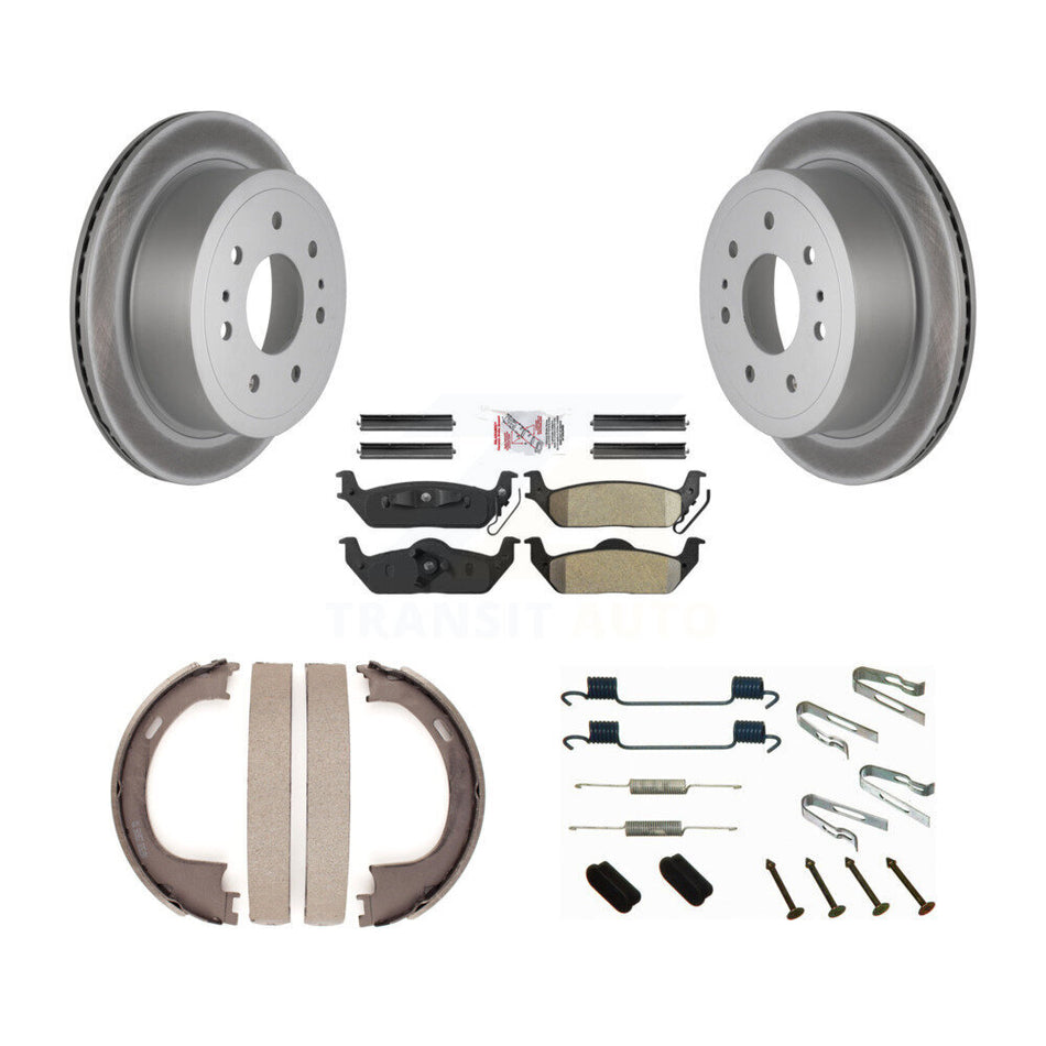 Rear Disc Coated Rotors Semi-Metallic Pads Parking Shoes Hardware Kit For Ford F-150 Mark KGA-107163